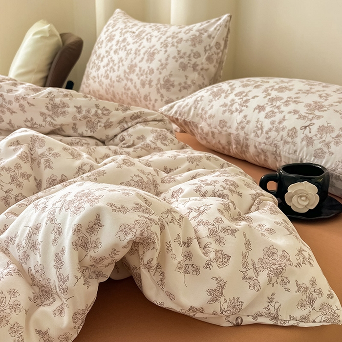 91家纺网 家纺一手货源 找家纺 2025新款针织棉双层纱四件套小碎花被套床单床笠款学生三件套新款直播热款-床图-系列一 花期