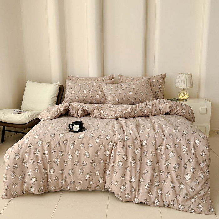 91家纺网 家纺一手货源 找家纺 暖芯优选 2025新款针织棉双层纱四件套小碎花被套床单床笠款学生三件套新款直播热款-床图-系列二 花荣