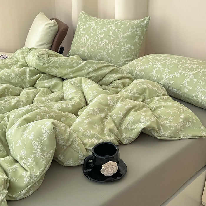 91家纺网 家纺一手货源 找家纺 2025新款针织棉双层纱四件套小碎花被套床单床笠款学生三件套新款直播热款-床图-系列一 悠若