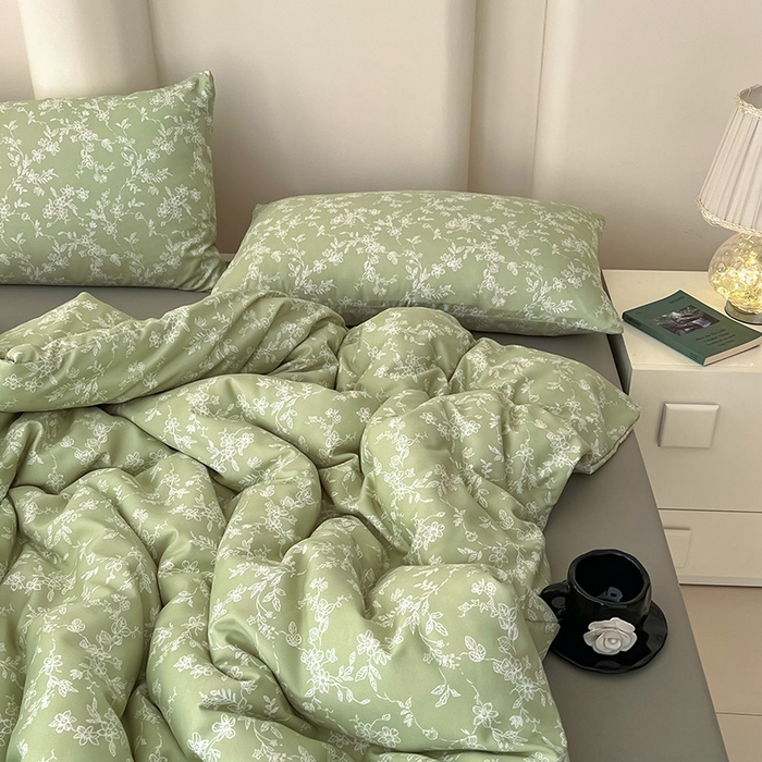 91家纺网 家纺一手货源 找家纺 2025新款针织棉双层纱四件套小碎花被套床单床笠款学生三件套新款直播热款-床图-系列一 悠若