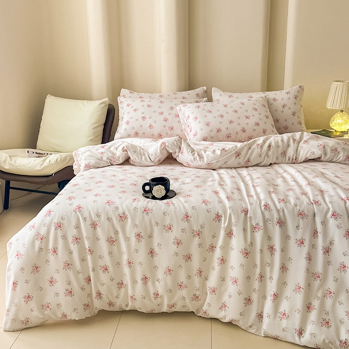 91家纺网 家纺一手货源 找家纺 2025新款针织棉双层纱四件套小碎花被套床单床笠款学生三件套新款直播热款-床图-系列一 婉然