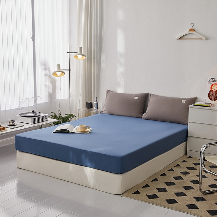 91家纺网 家纺一手货源 找家纺 雅居纺家纺 2025新款全棉素色水洗棉单床笠 牛仔蓝