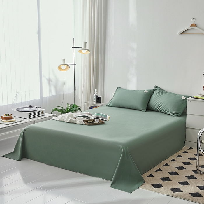 91家纺网 家纺一手货源 找家纺 雅居纺家纺 2025新款全棉素色水洗棉单床单 墨子绿