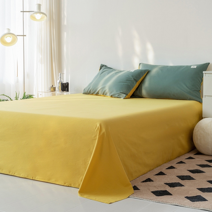 91家纺网 家纺一手货源 找家纺 雅居纺家纺 2025新款全棉素色水洗棉单床单 绅士黄