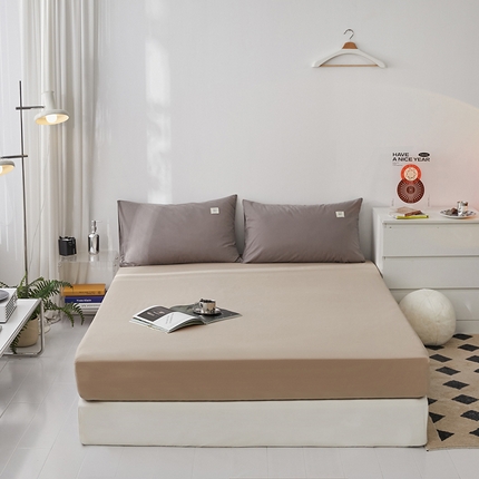 雅居纺家纺 2025新款全棉素色水洗棉单床笠 卡其