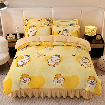 91家纺网 家纺一手货源 找家纺 馨梦缘 2025直播爆款8.5斤牛奶绒四件套加厚保暖床裙金貂绒 迷你鸭