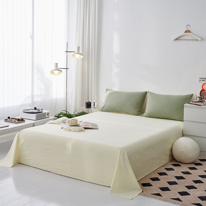 91家纺网 家纺一手货源 找家纺 雅居纺家纺 2025新款全棉素色水洗棉单床单 米黄