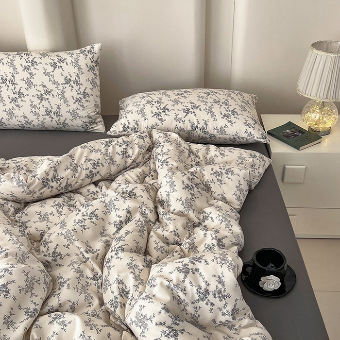 91家纺网 家纺一手货源 找家纺 暖芯优选 2025新款针织棉双层纱四件套小碎花被套床单床笠款学生三件套新款直播热款-床图-系列二 温婉花语