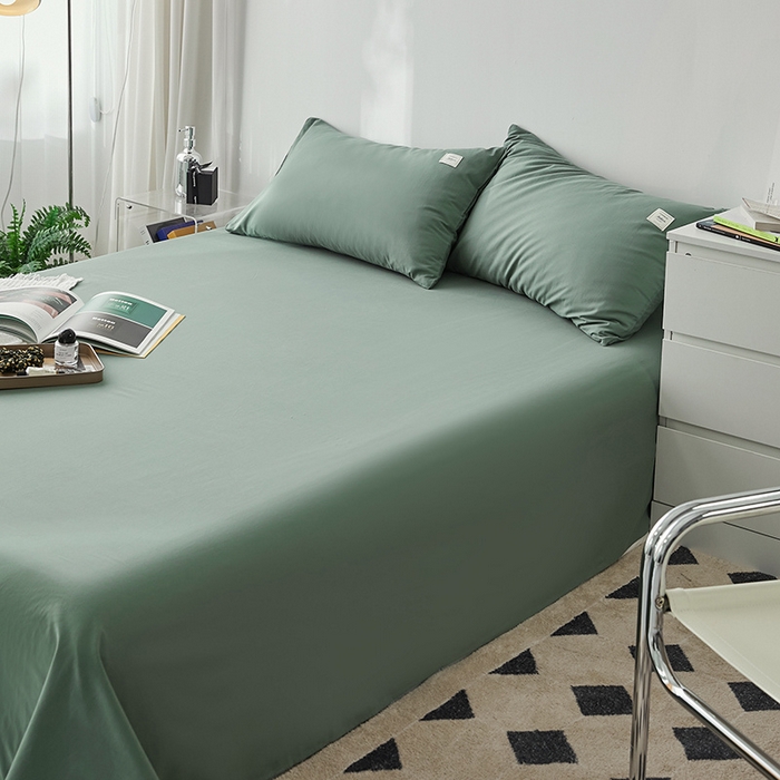 91家纺网 家纺一手货源 找家纺 雅居纺家纺 2025新款全棉素色水洗棉单床单 墨子绿