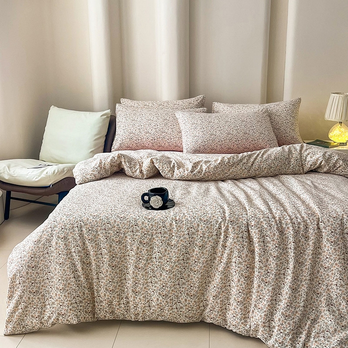 91家纺网 家纺一手货源 找家纺 暖芯优选 2025新款针织棉双层纱四件套小碎花被套床单床笠款学生三件套新款直播热款-床图-系列二 蜜语花开