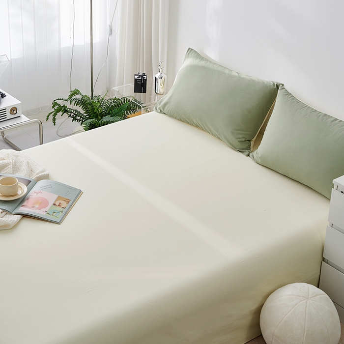 91家纺网 家纺一手货源 找家纺 雅居纺家纺 2025新款全棉素色水洗棉单床单 米黄