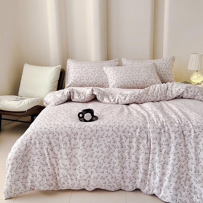 91家纺网 家纺一手货源 找家纺 暖芯优选 2025新款针织棉双层纱四件套小碎花被套床单床笠款学生三件套新款直播热款-床图-系列二 阡陌小溪