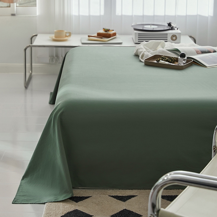 91家纺网 家纺一手货源 找家纺 雅居纺家纺 2025新款全棉素色水洗棉单床单 墨子绿