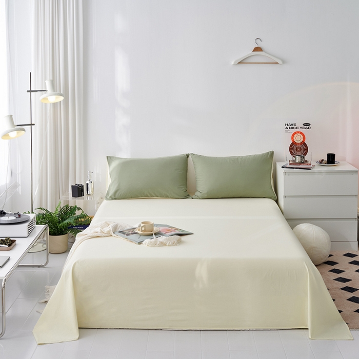 91家纺网 家纺一手货源 找家纺 雅居纺家纺 2025新款全棉素色水洗棉单床单 米黄