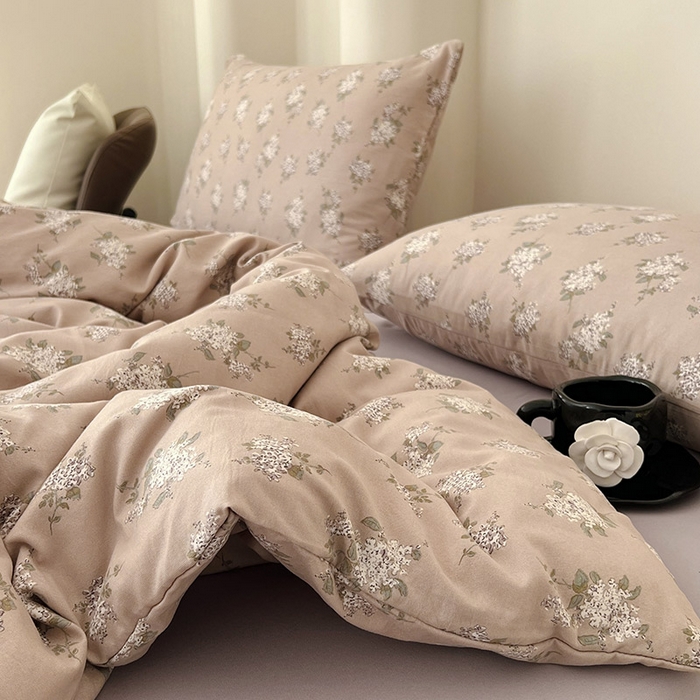 91家纺网 家纺一手货源 找家纺 暖芯优选 2025新款针织棉双层纱四件套小碎花被套床单床笠款学生三件套新款直播热款-床图-系列二 花荣