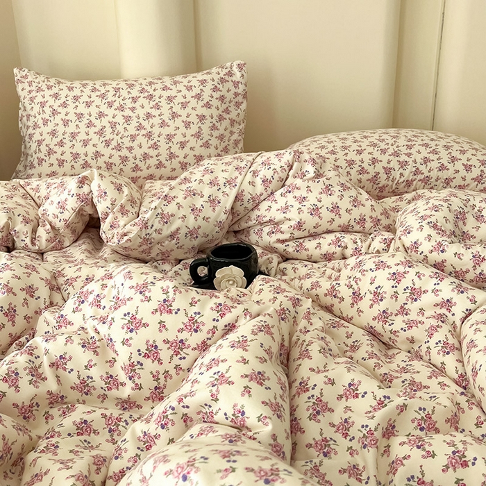 91家纺网 家纺一手货源 找家纺 暖芯优选 2025新款针织棉双层纱四件套小碎花被套床单床笠款学生三件套新款直播热款-床图-系列二 安露斯