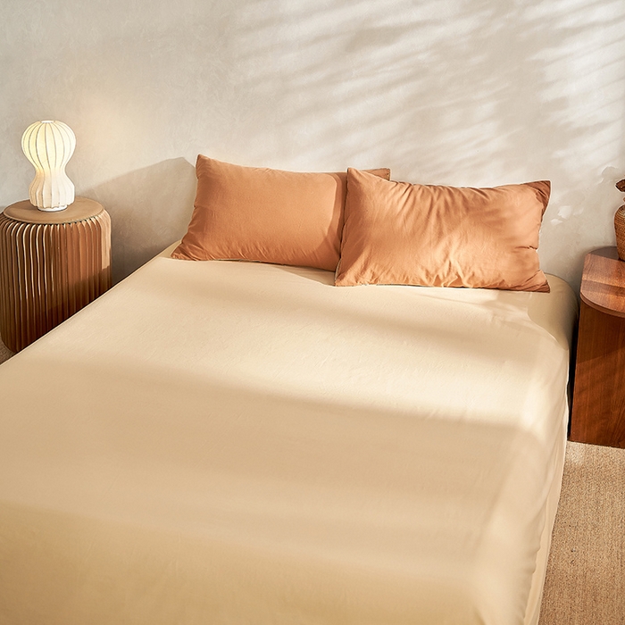 91家纺网 家纺一手货源 找家纺 雅居纺家纺 2025新款全棉素色水洗棉单床单 咖啡