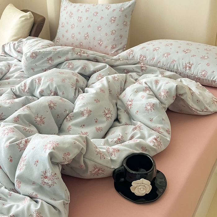 91家纺网 家纺一手货源 找家纺 暖芯优选 2025新款针织棉双层纱四件套小碎花被套床单床笠款学生三件套新款直播热款-床图-系列二 曼陀罗