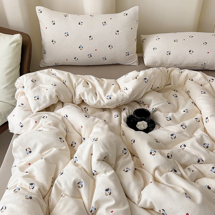 91家纺网 家纺一手货源 找家纺 2025新款针织棉双层纱四件套小碎花被套床单床笠款学生三件套新款直播热款-床图-系列一 萌宠