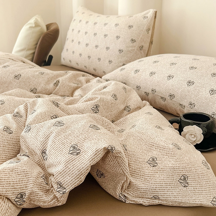 91家纺网 家纺一手货源 找家纺 暖芯优选 2025新款针织棉双层纱四件套小碎花被套床单床笠款学生三件套新款直播热款-床图-系列二 心情