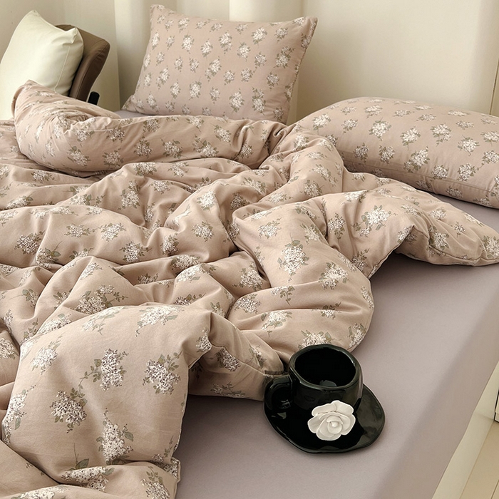 91家纺网 家纺一手货源 找家纺 暖芯优选 2025新款针织棉双层纱四件套小碎花被套床单床笠款学生三件套新款直播热款-床图-系列二 花荣