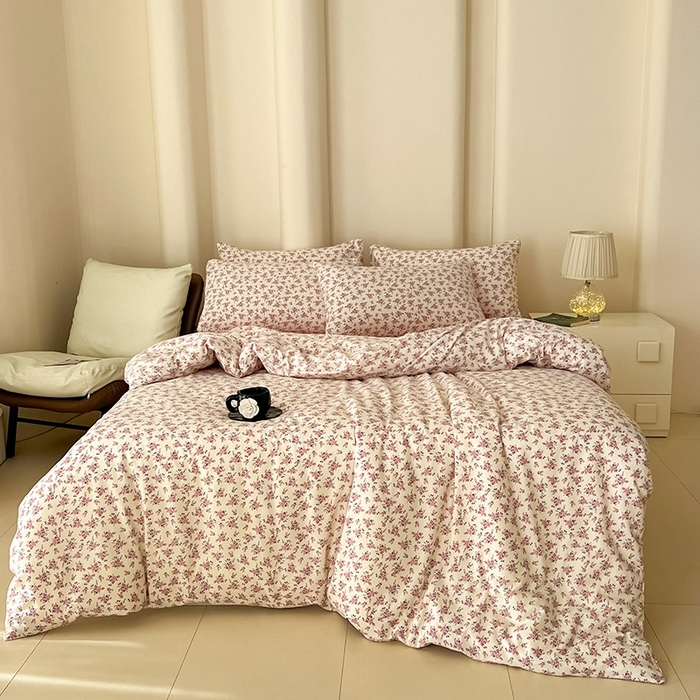 91家纺网 家纺一手货源 找家纺 暖芯优选 2025新款针织棉双层纱四件套小碎花被套床单床笠款学生三件套新款直播热款-床图-系列二 安露斯