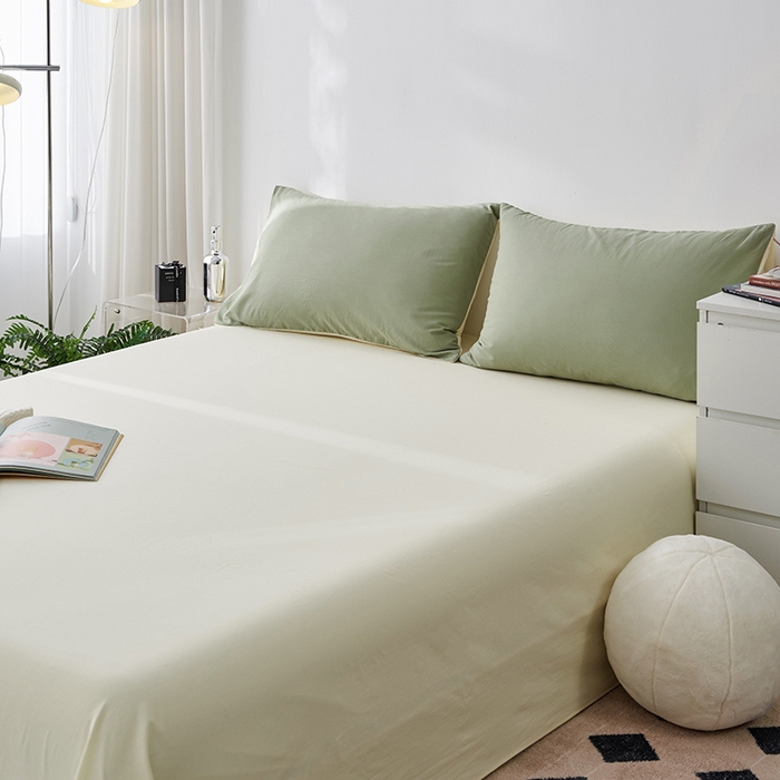 91家纺网 家纺一手货源 找家纺 雅居纺家纺 2025新款全棉素色水洗棉单床单 米黄