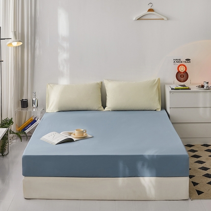 雅居纺家纺 2025新款全棉素色水洗棉单床笠 浅蓝