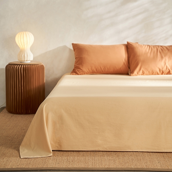 91家纺网 家纺一手货源 找家纺 雅居纺家纺 2025新款全棉素色水洗棉单床单 咖啡