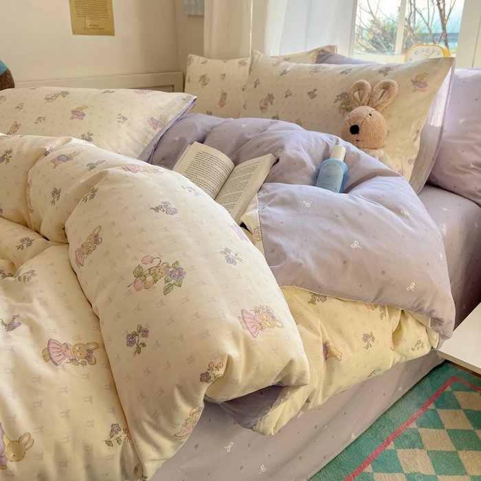 91家纺网 家纺一手货源 找家纺 六巷胡同 2025新款ins减龄可爱风卡通全棉四件套第一系 假日庄园兔