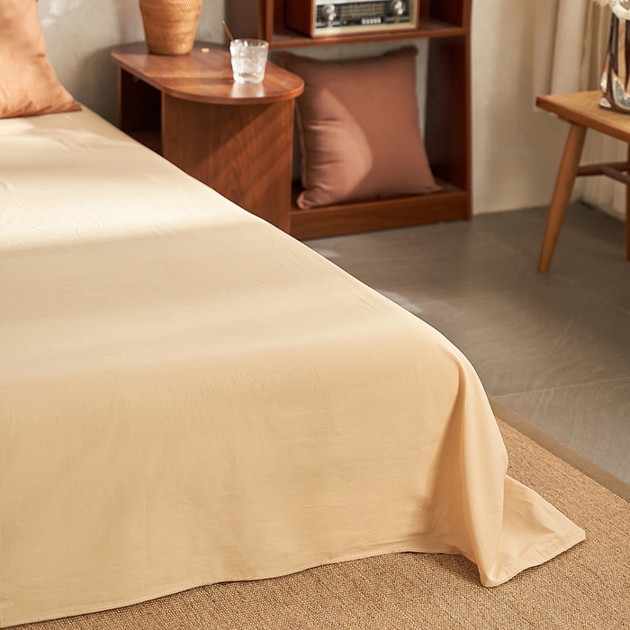 91家纺网 家纺一手货源 找家纺 雅居纺家纺 2025新款全棉素色水洗棉单床单 咖啡