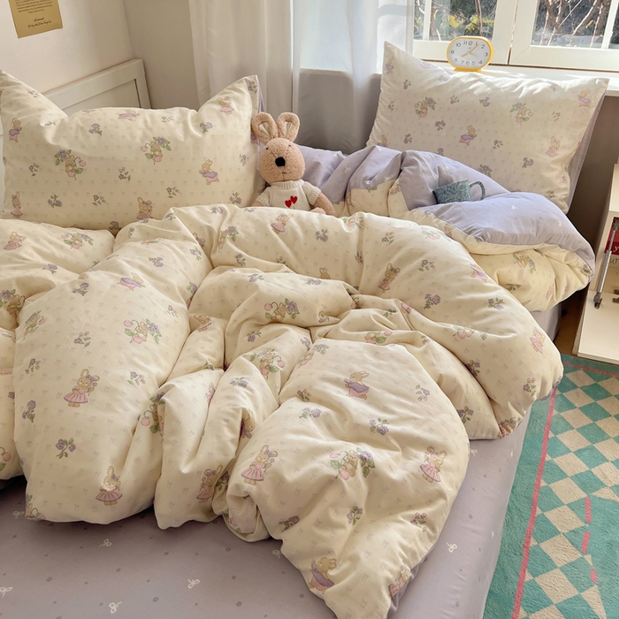 91家纺网 家纺一手货源 找家纺 六巷胡同 2025新款ins减龄可爱风卡通全棉四件套第一系 假日庄园兔