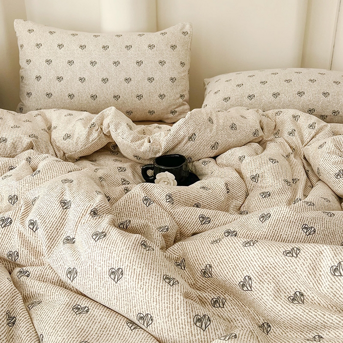 91家纺网 家纺一手货源 找家纺 暖芯优选 2025新款针织棉双层纱四件套小碎花被套床单床笠款学生三件套新款直播热款-床图-系列二 心情