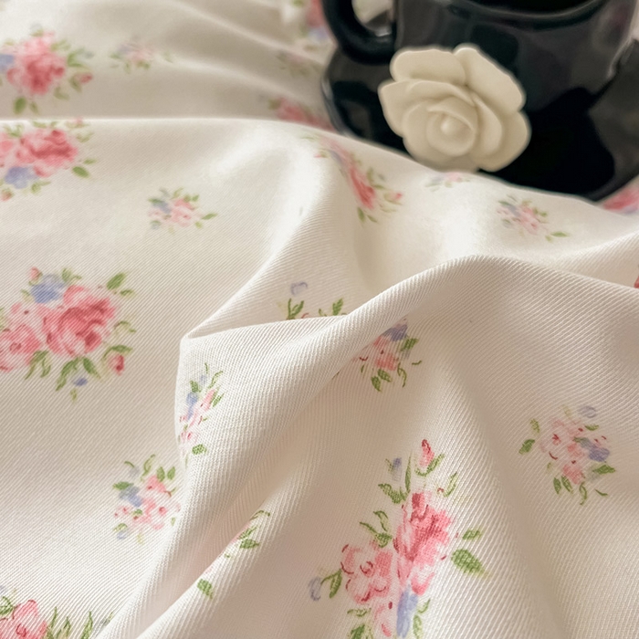 91家纺网 家纺一手货源 找家纺 2025新款针织棉双层纱四件套小碎花被套床单床笠款学生三件套新款直播热款-床图-系列一 婉然