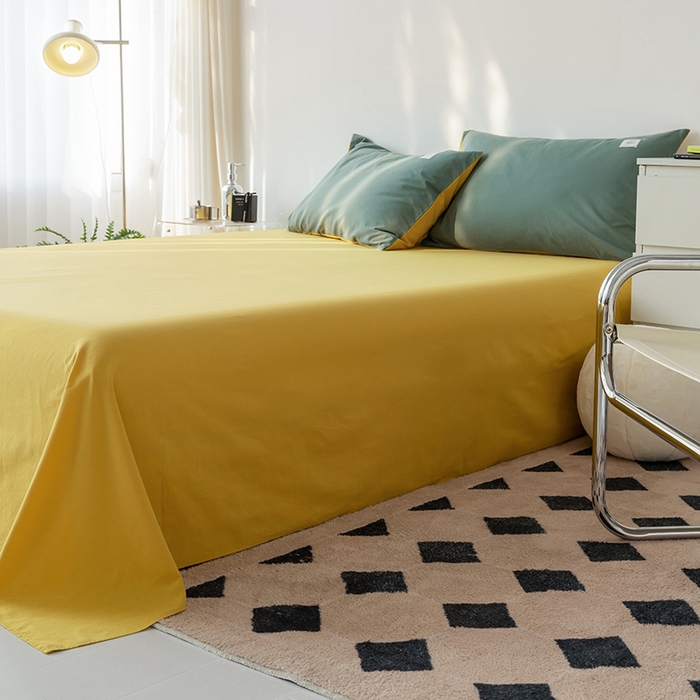 91家纺网 家纺一手货源 找家纺 雅居纺家纺 2025新款全棉素色水洗棉单床单 绅士黄