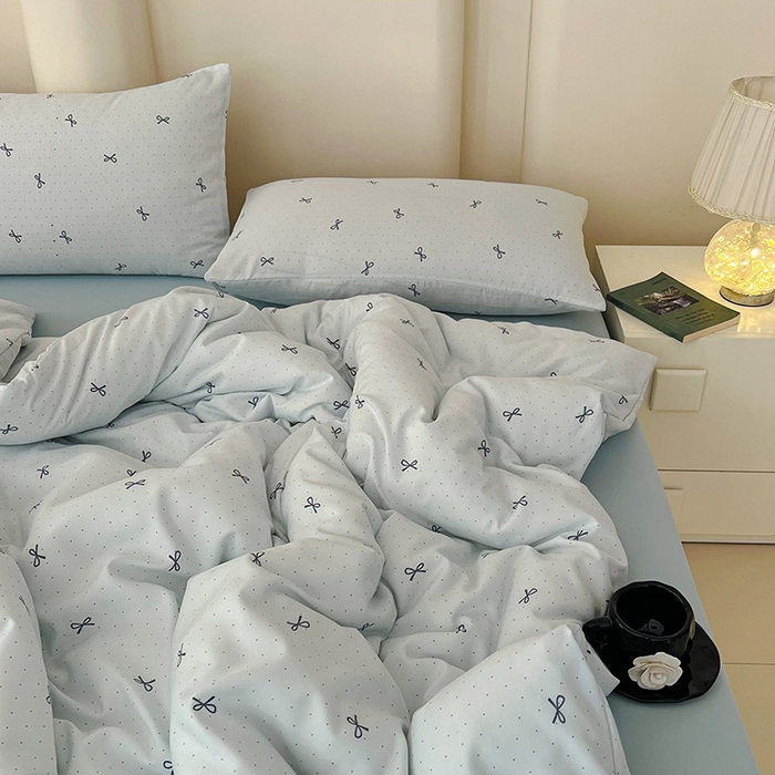 91家纺网 家纺一手货源 找家纺 2025新款针织棉双层纱四件套小碎花被套床单床笠款学生三件套新款直播热款-床图-系列一 芙丽