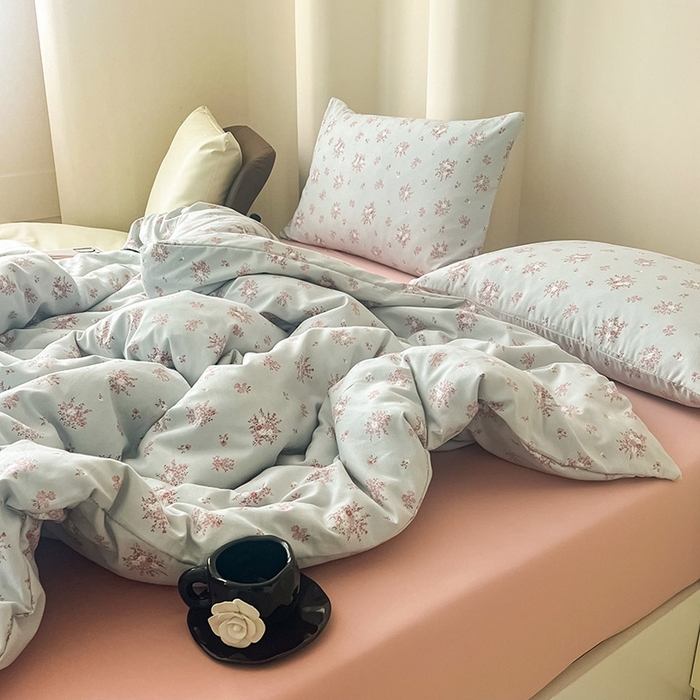 91家纺网 家纺一手货源 找家纺 暖芯优选 2025新款针织棉双层纱四件套小碎花被套床单床笠款学生三件套新款直播热款-床图-系列二 曼陀罗