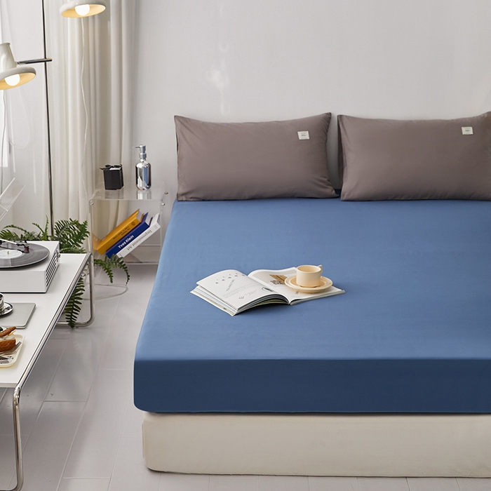 91家纺网 家纺一手货源 找家纺 雅居纺家纺 2025新款全棉素色水洗棉单床笠 牛仔蓝