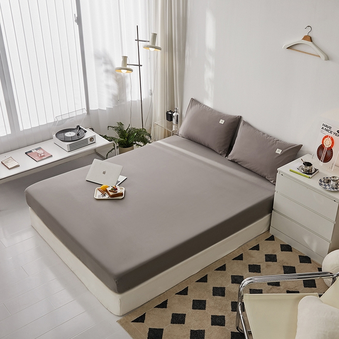 91家纺网 家纺一手货源 找家纺 雅居纺家纺 2025新款全棉素色水洗棉单床笠 绅士灰