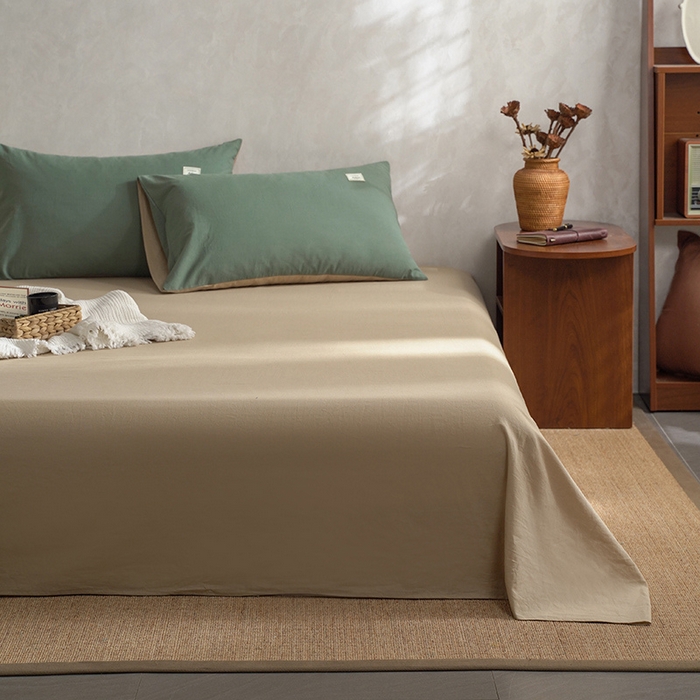 91家纺网 家纺一手货源 找家纺 雅居纺家纺 2025新款全棉素色水洗棉单床单 卡其