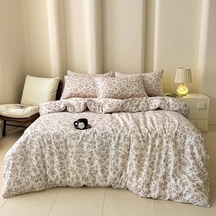 91家纺网 家纺一手货源 找家纺 2025新款针织棉双层纱四件套小碎花被套床单床笠款学生三件套新款直播热款-床图-系列一 花期