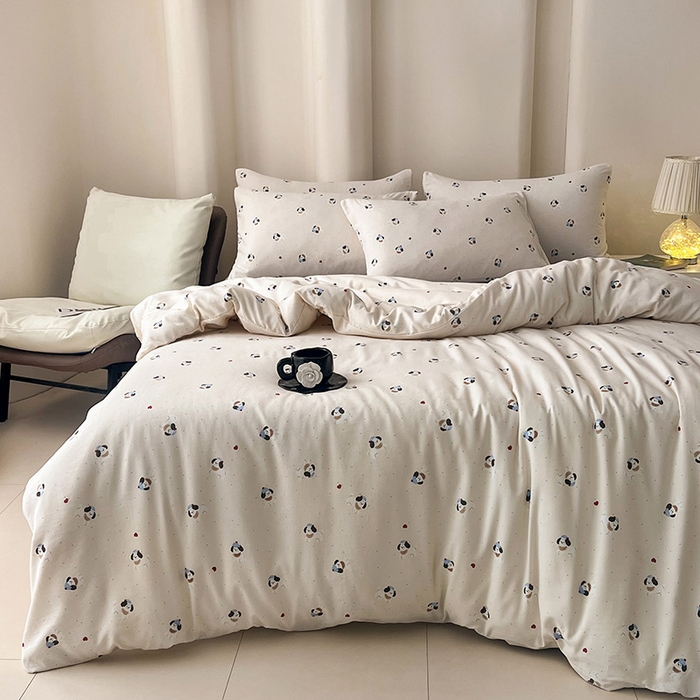 91家纺网 家纺一手货源 找家纺 2025新款针织棉双层纱四件套小碎花被套床单床笠款学生三件套新款直播热款-床图-系列一 萌宠