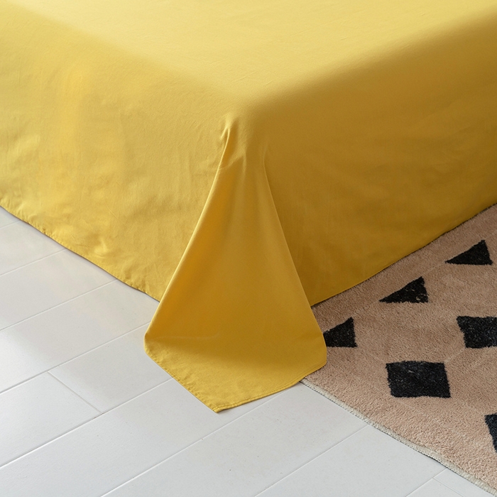 91家纺网 家纺一手货源 找家纺 雅居纺家纺 2025新款全棉素色水洗棉单床单 绅士黄