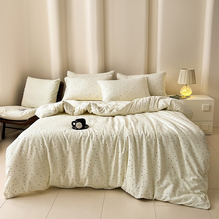 91家纺网 家纺一手货源 找家纺 2025新款针织棉双层纱四件套小碎花被套床单床笠款学生三件套新款直播热款-床图-系列一 点点