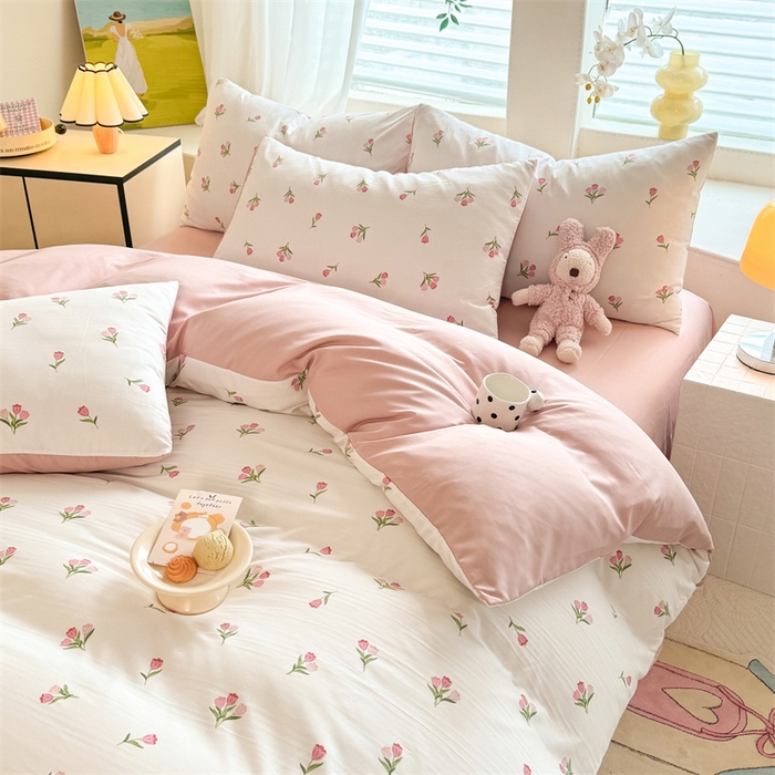 91家纺网 家纺一手货源 找家纺 多品家纺 2025新款超柔水洗软糯云朵棉单被套 朵朵郁金香