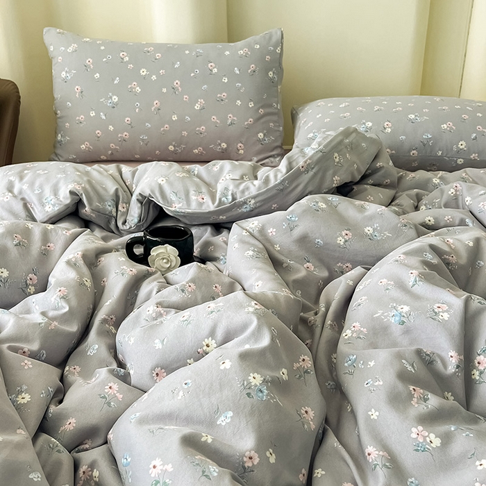 91家纺网 家纺一手货源 找家纺 2025新款针织棉双层纱四件套小碎花被套床单床笠款学生三件套新款直播热款-床图-系列一 柔晨