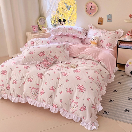 91家纺网 家纺一手货源 找家纺 （总）思诺羽床笠 2025新款奶乎乎印花水洗棉高克重花边四件套 专版花型