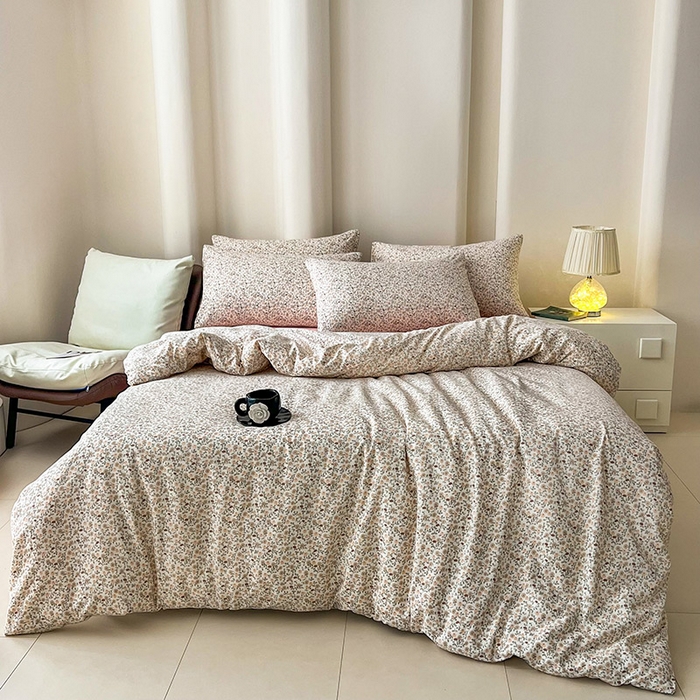 91家纺网 家纺一手货源 找家纺 暖芯优选 2025新款针织棉双层纱四件套小碎花被套床单床笠款学生三件套新款直播热款-床图-系列二 蜜语花开