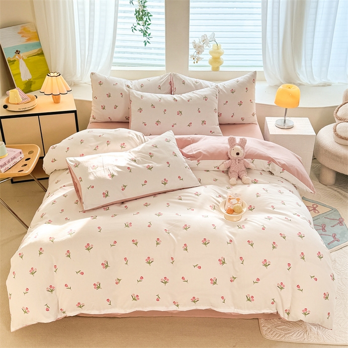 91家纺网 家纺一手货源 找家纺 多品家纺 2025新款超柔水洗软糯云朵棉单被套 朵朵郁金香