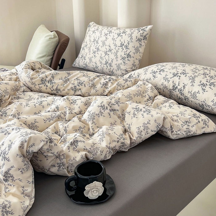 91家纺网 家纺一手货源 找家纺 暖芯优选 2025新款针织棉双层纱四件套小碎花被套床单床笠款学生三件套新款直播热款-床图-系列二 温婉花语